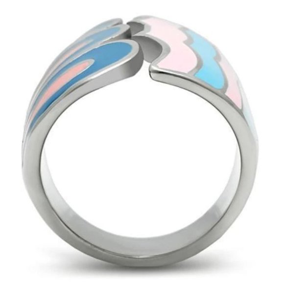 STAINLESS STEEL Open Front Epoxy Wave Ring - Picture 13 of 16